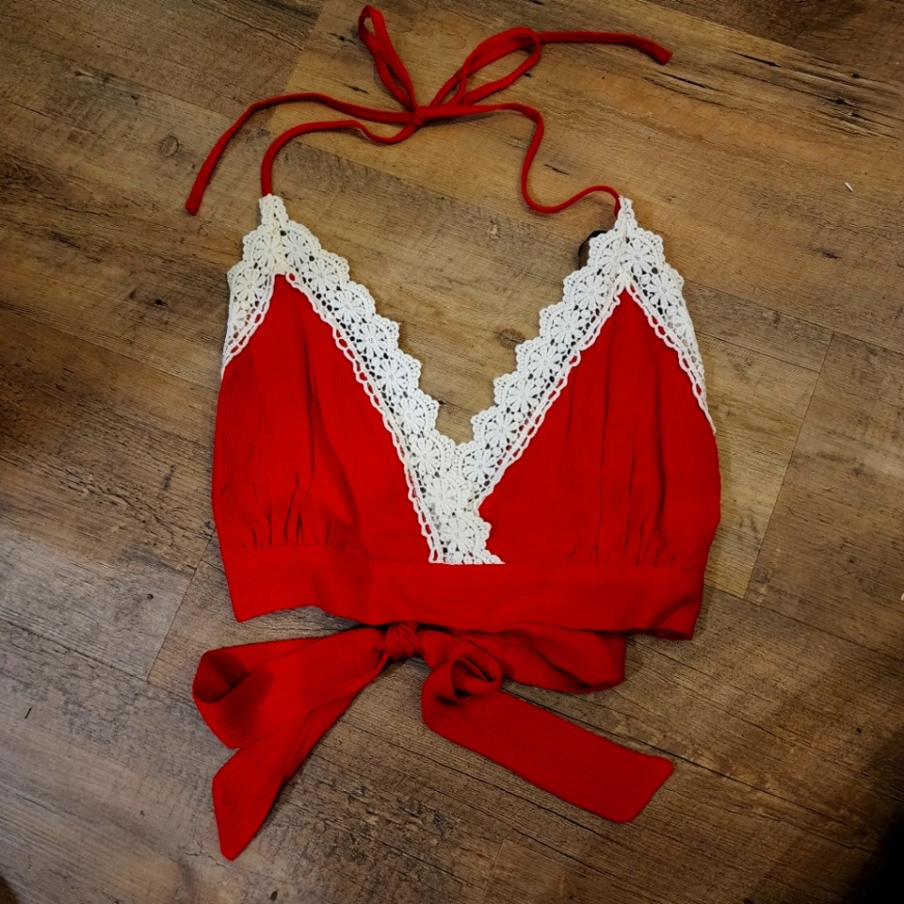 **NEW** Cute Red Laced Trim Tank Top